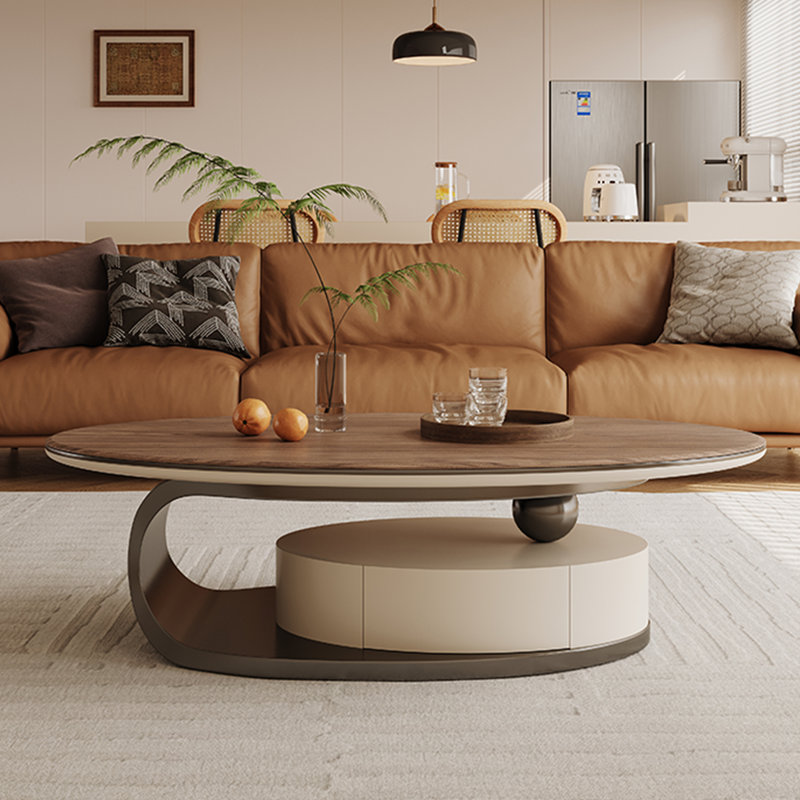 Table basse ovale en bois massif de style luxueux, H 16,5 po x L 55,1 po x l 31,5 po