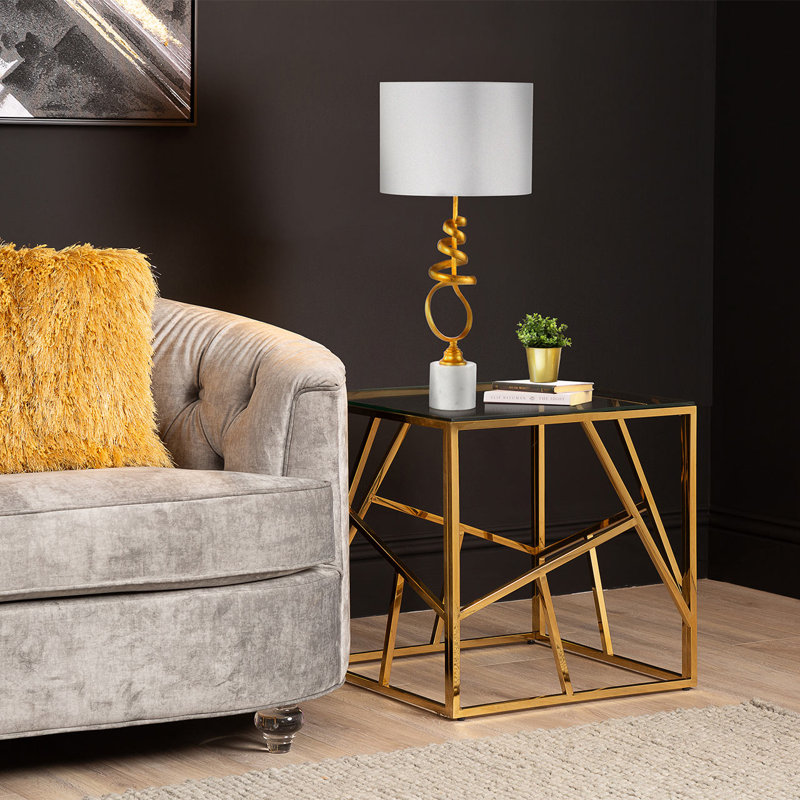 Babli 76.5cm Marble Table Lamp with Metal Base for Bedroom Furniture, Bedside Buffet Lamp with Linen Shade