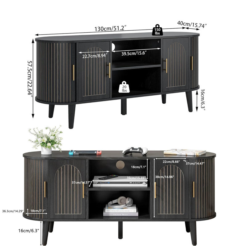 51" Fluted Tv Stand For Tvs Up To 60", Mid-century Modern Entertainment Center With Sliding Doors For Living Room, Bedroom