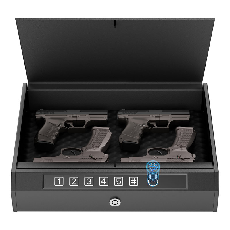 Large Biometric Gun Safe，3-Ways unlock Fingerprint Digital PIN Key Unlock  , with Internal Light & Silent Mode, Emergency Power Supply Gun Lock Box for Home Bedroom Bedside Nightstand and Car