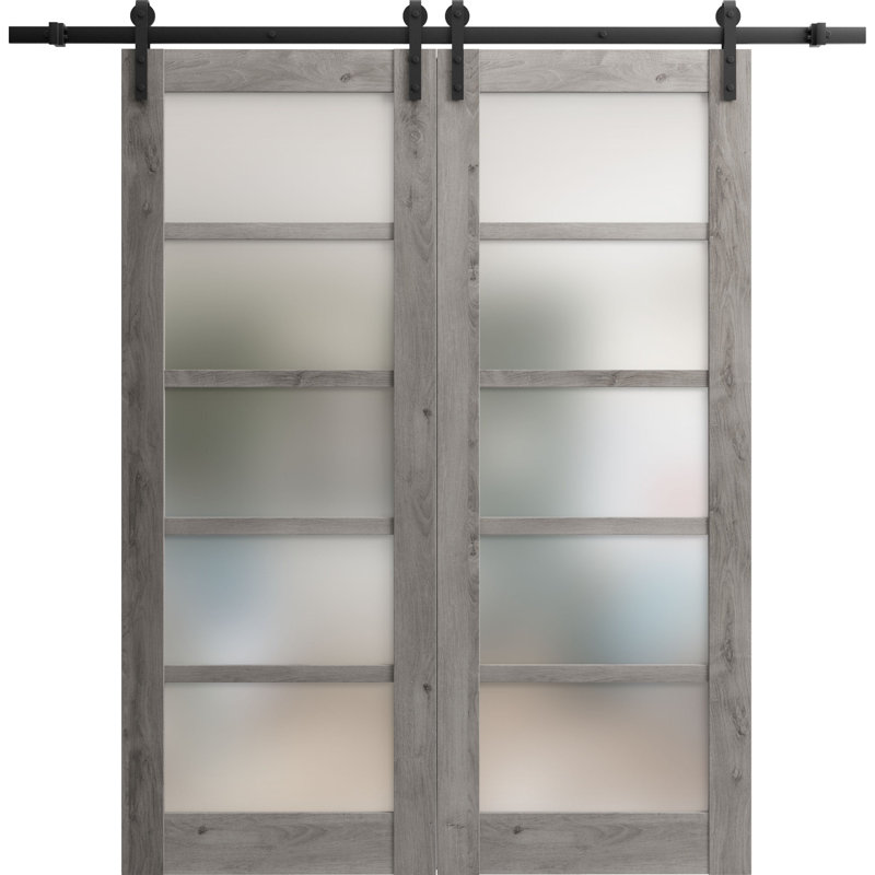 Porte de grange à panneaux en bois Quadro sans trousse de quincaillerie d'installation, 60 po x 96 po, Gris Nebraska