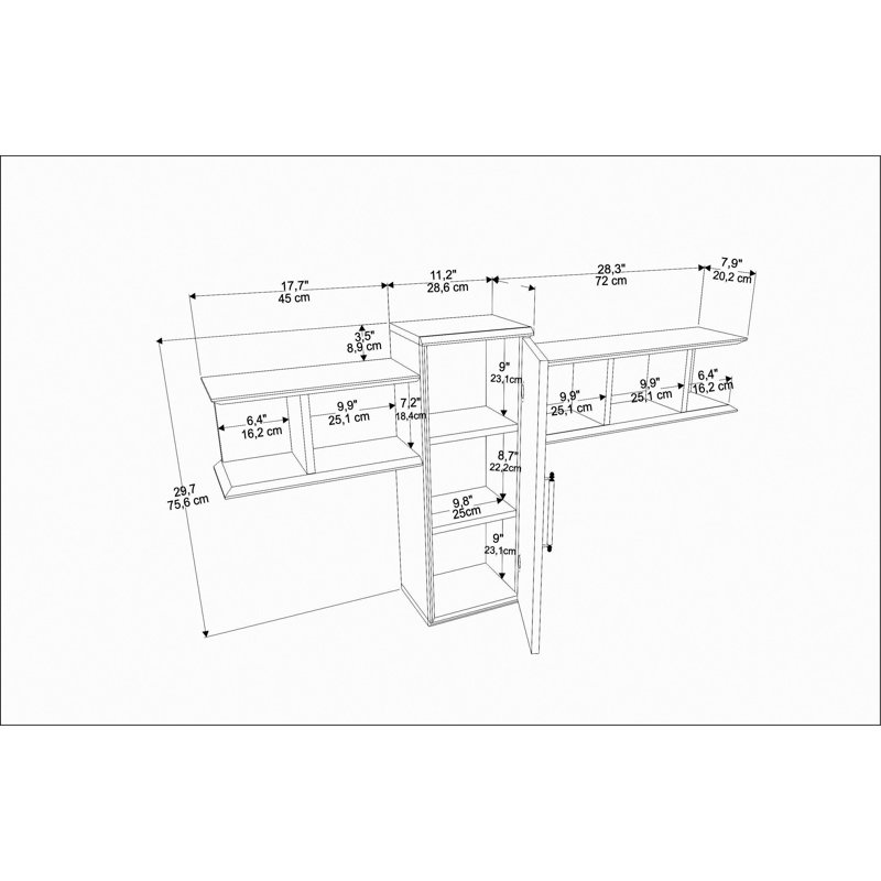 Olida Modern Wallshelf with a Cabinet, Walnut