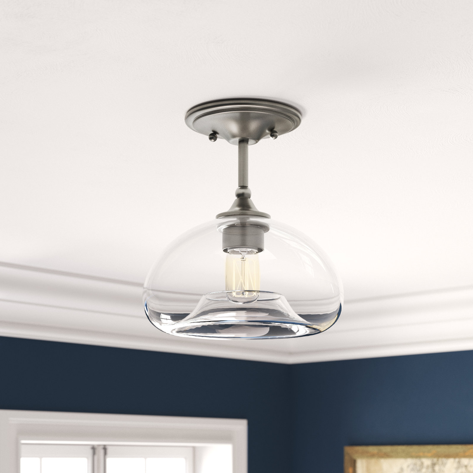 Lani Single Light Glass Semi Flush Mount, Brushed Nickel