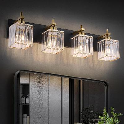 Éclairage de meuble-lavabo moderne en cristal pour la salle de bain, appliques murales élégantes avec fonction à intensité variable, installation facile, finition en métal brossé