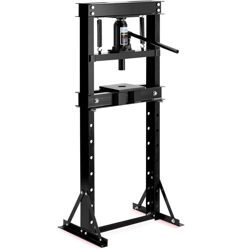 Presse d'atelier hydraulique 12 T, presse à plancher à cadre en H avec table de travail réglable pour le garage, l'atelier et la réparation automobile, noir