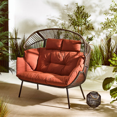 Kouts Cosy Rattan Weave Double Egg Chair Garden With Cushion - Contemporary Modern Design