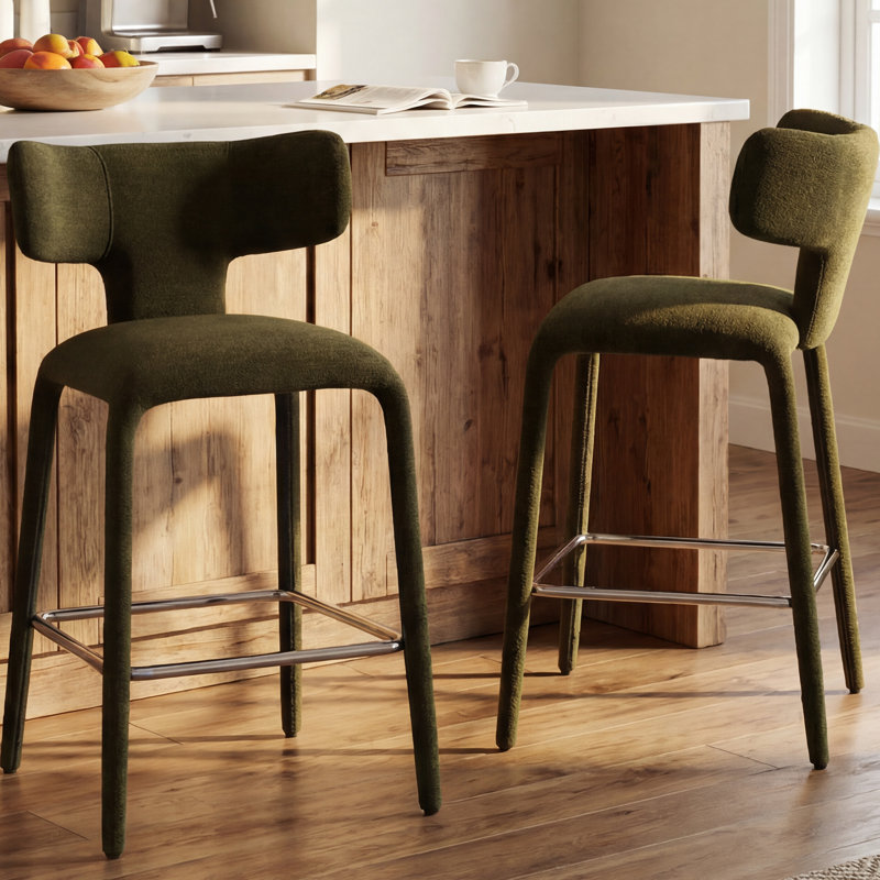 Tabourets de bar modernes rembourrés avec tabourets pour îlot de cuisine, tabourets de bar en tissu vert pour coin-repas, pieds en métal industriel chic