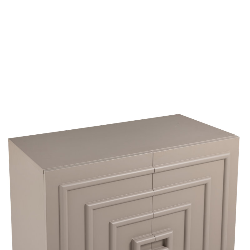 Modern Contemporary 2-Door Storage Cabinet With Geometric Square Pattern, Taupe Color, Gray