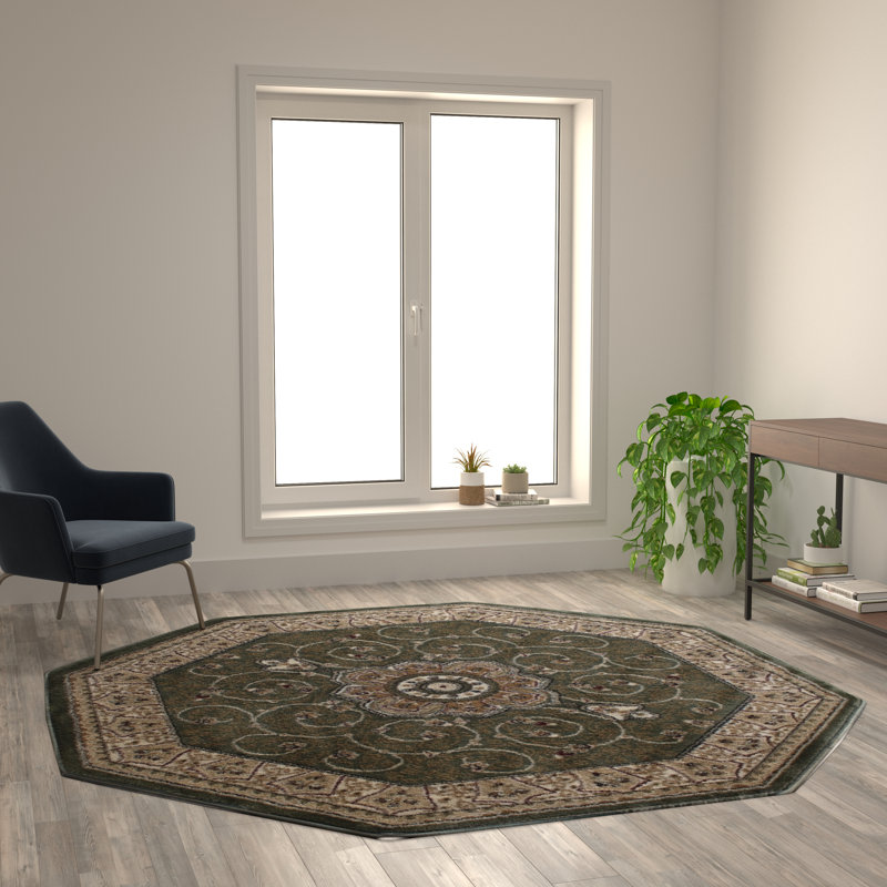 Tapis en oléfine de style persan Aleiya, Octogone 7 pi x 7 pi