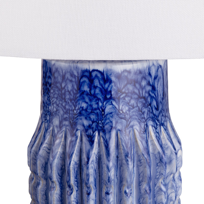 30.5" Ceramic Table Lamp With White Shade, Blue