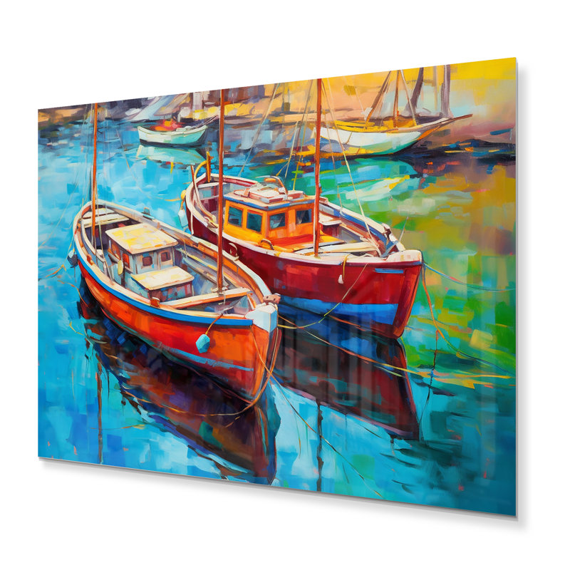 Deux bateaux dans le port - reproduction d'art en métal, H 16 po x l 32 po x P 1 po