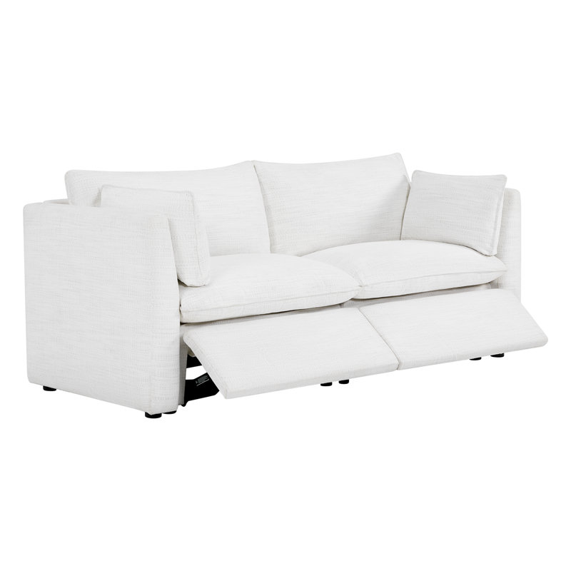 80" W Super Wide Modular Power Sofa with 2 Pillows, White