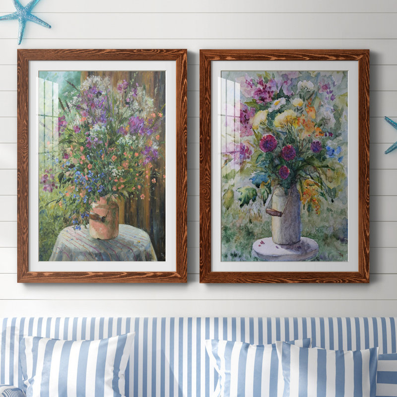 Farmhouse Bouquet - ensemble de 2 reproductions d'art, H 44 po x l 31 po x P 1 po, Papier avec cadre érable, Blanc