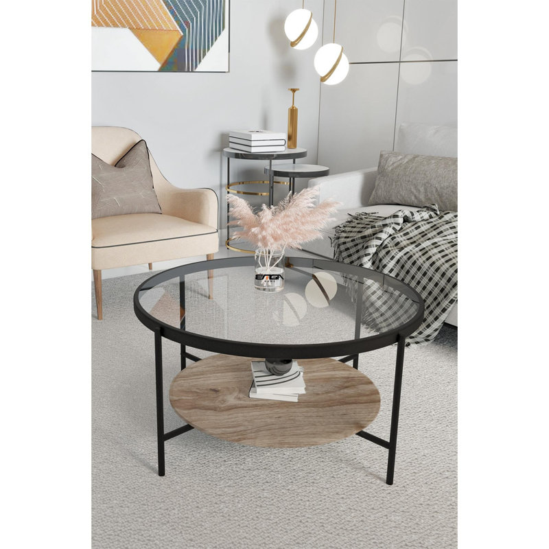 Table basse, Pin antique / noir, Transparent