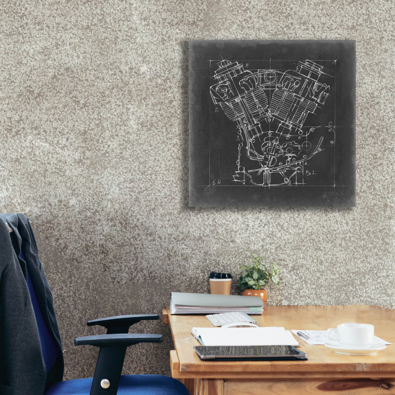  «Motocyclette, moteur 1» par Ethan Harper, art mural sur toile, 26 po x 26 po