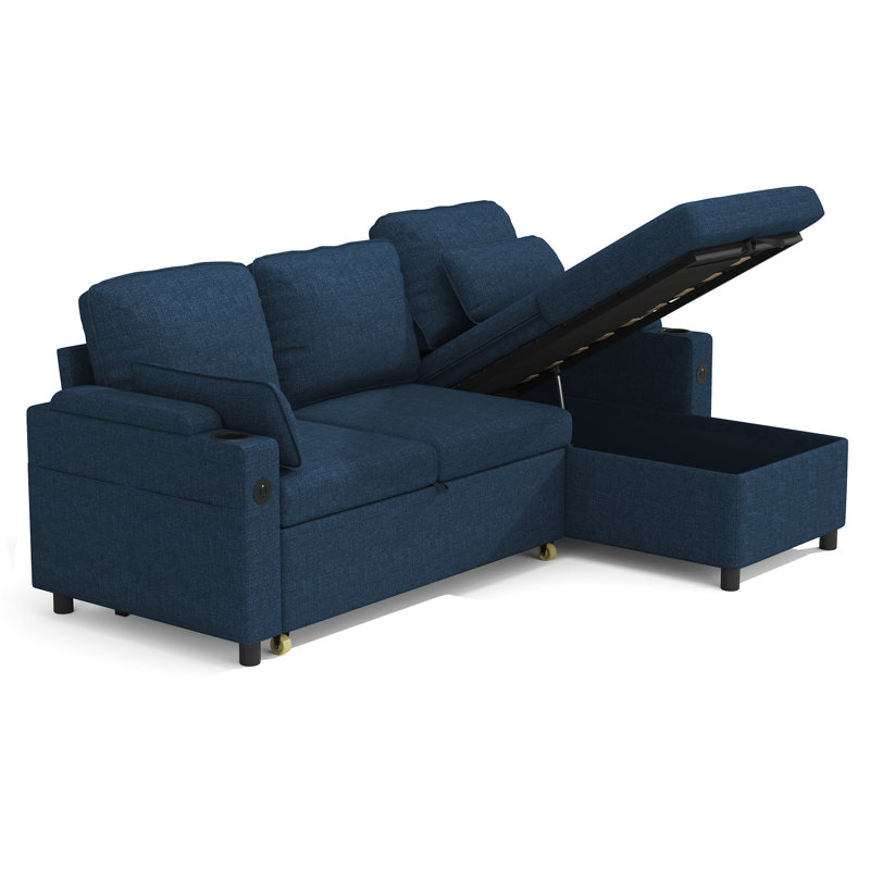 Canapé-lit rembourré en forme de L 81 po Vesna, Bleu