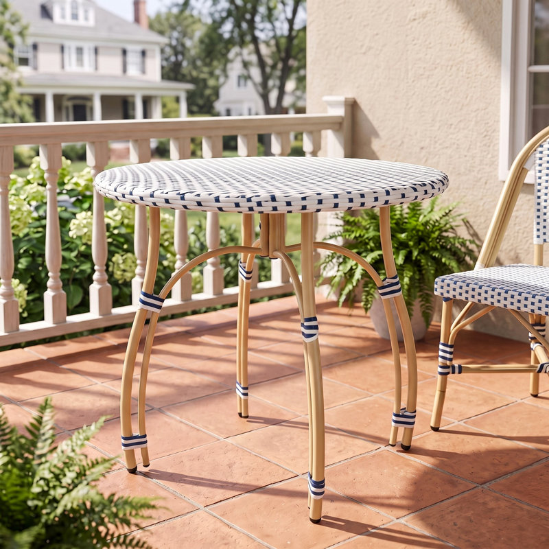Altesa French Bistro Outdoor Table, Round Outdoor Coffee Table for Patio Balcony Garden, Blue/White