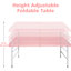 Table de camping pliante 4 pi rose. Utilisation intérieure et extérieure polyvalente. Poids maximum de 135 kg. Pliable avec prise fixe pour faciliter le déplacement. Surface lisse et imperméable. Structure triangulaire améliorée
