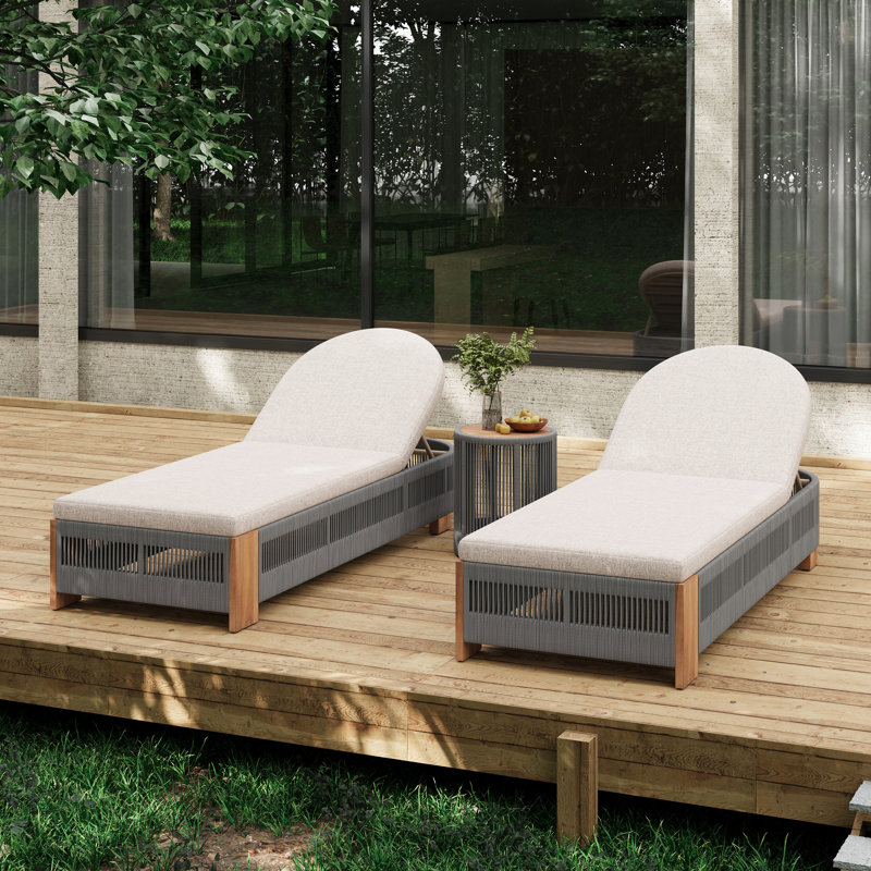 Méridienne: méridienne avec corde grise, table d'appoint tissée réglable et compacte, corde extérieure confortable pour plus de confort