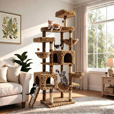 Tour pour arbre à chat multi-niveaux incurvée de 82 po de hauteur avec peluches, poteaux, hamacs et cachettes