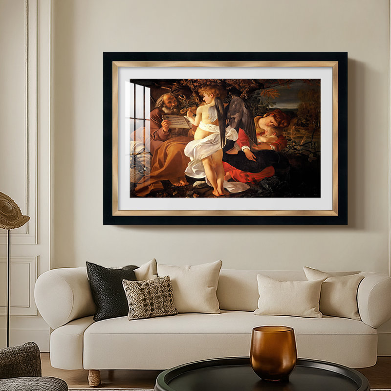 Reposez-vous sur la fuite en Égypte, v. 1597-Caravage - Toile avec cadre sur mesure, Oui, 25 x 35, Tuxedo bordure dorée