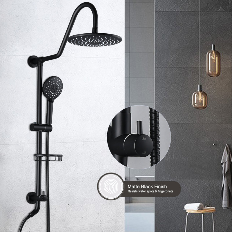 Grande pomme de douche à pluie 10 po avec douchette coulissante noire matte