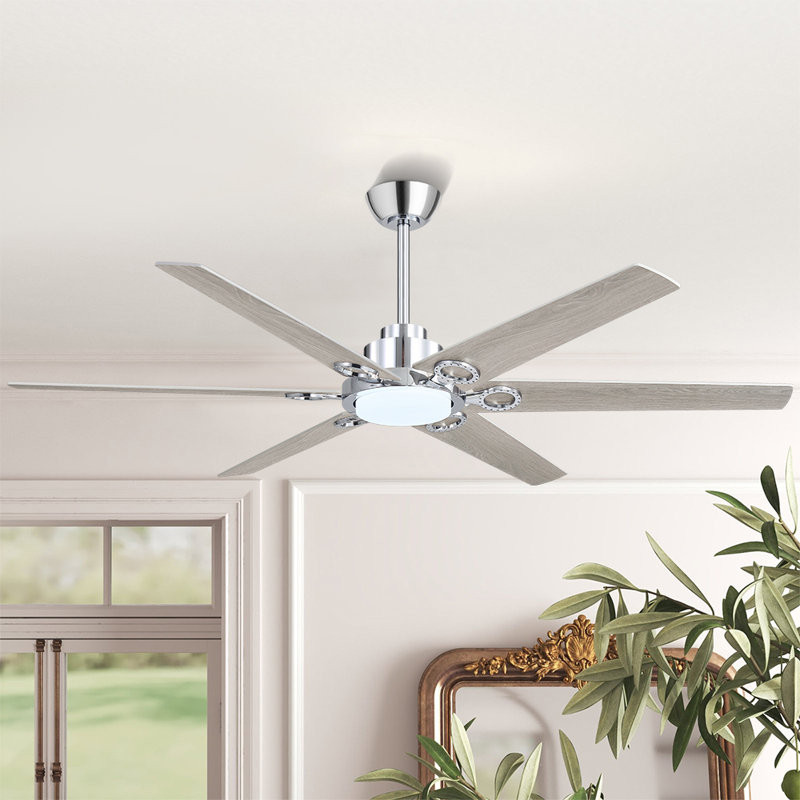 64 po Ventilateur de plafond 6 pales avec moteur à courant continu réversible à télécommande, Chrome chrome, Chrome chrome