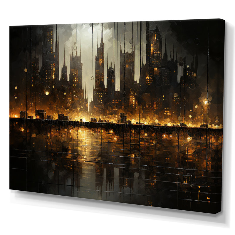 Nyc Cityscape Night Noir I, H 16 po x l 32 po x P 1 po, Toile tendue
