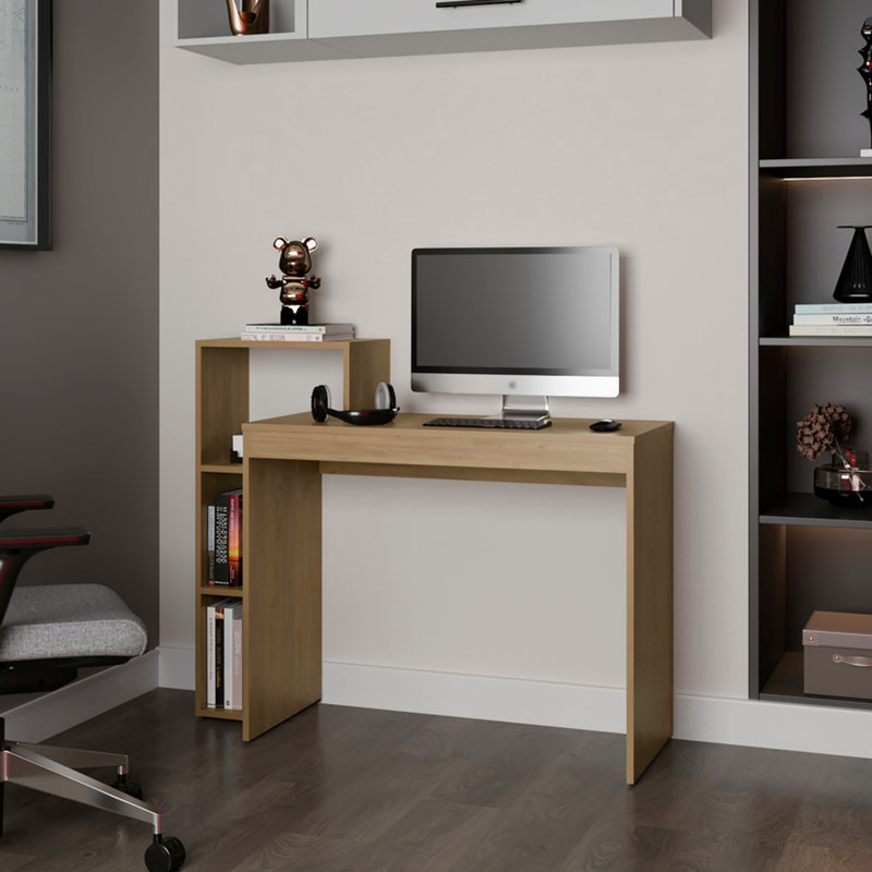 43" Wide Four Shelves Writting Desk, Home Office, Living Room, Gamer Desk Natural Oak, Brown