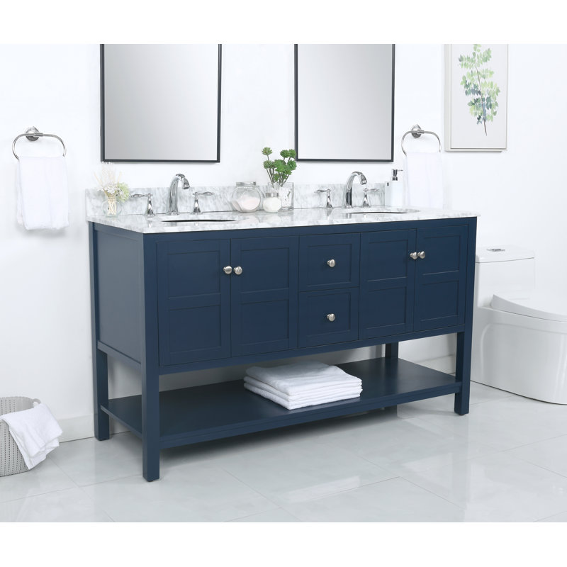 Amyra Hoefer 60" Double Bathroom Vanity Set, Navy