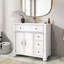 Meuble-lavabo autoportant de style Mid-Century, 90,4 cm (35,6 po), blanc, imperméable et design, tiroirs de rangement, lavabo profond, base à colonnes romaines, bois massif, poignées en métal, résistant à l'usure.