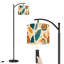 Lampe sur pied à arc avec abat-jour réglable Botanical Spring Decor Vibrant Leaves Flowers Warm Tones Lampadaire