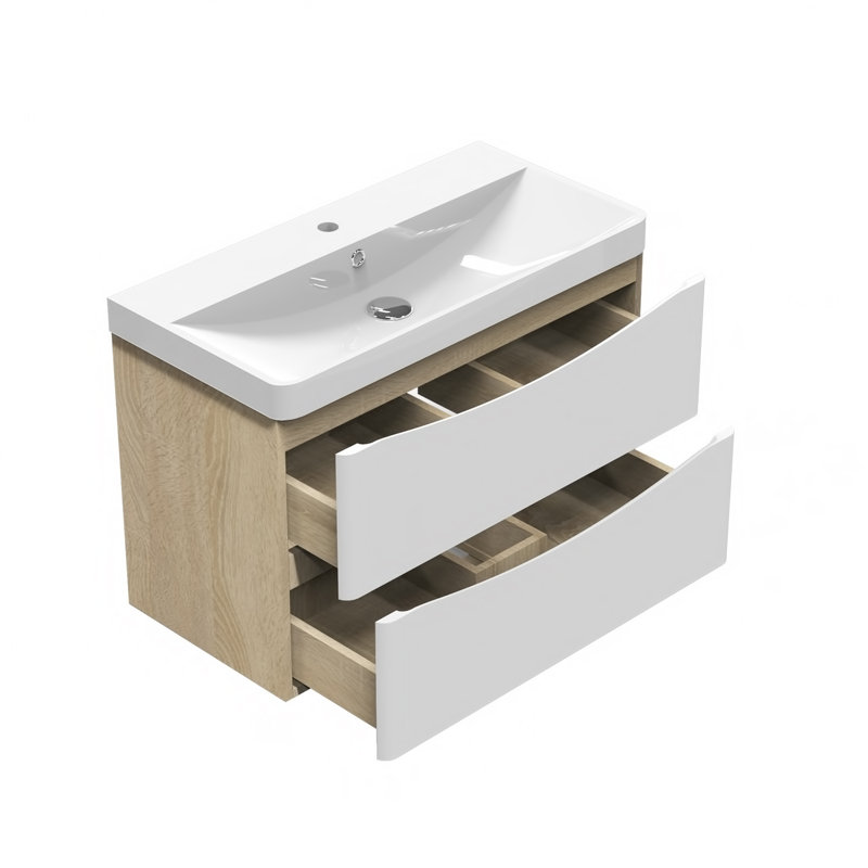Bezarez 800 mm Wall Mounted Combined Vanity Unit with Drop In Resin Basin
