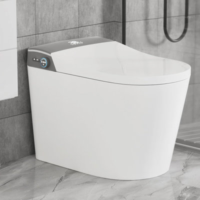 Toilette intelligente blanche avec bouclier en mousse Yingze - couvercle à ouverture / fermeture automatique, chasse d'eau au pied, siège de bidet chauffant, séchoir à air chaud, affichage DEL, conception sans réservoir, hauteur de confort de 17 po