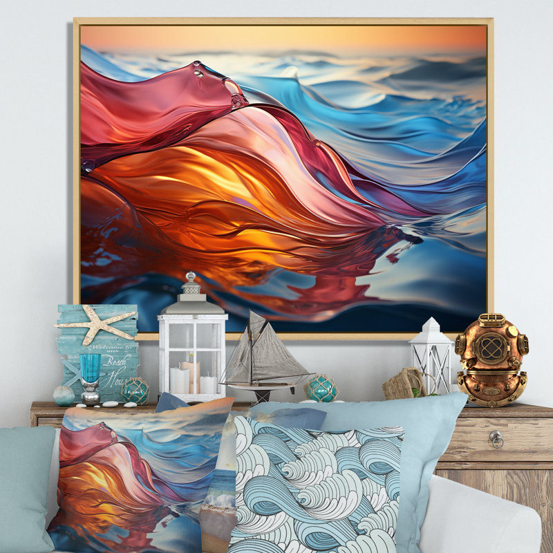 Coastal Chromatique Waterscapes I - impression, Cadre flottant doré, H 16 po x l 32 po x P 1 po