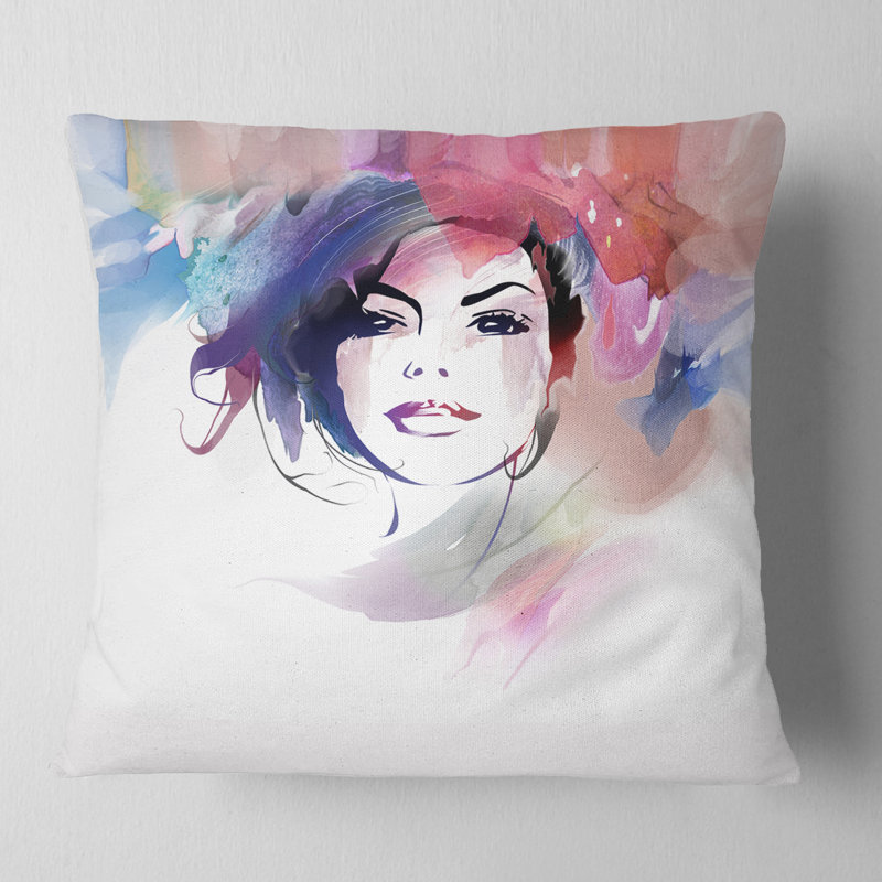 Portrait d'une belle fille - oreiller imprimé Street Art, 18 po x 18 po, Coussin décoratif