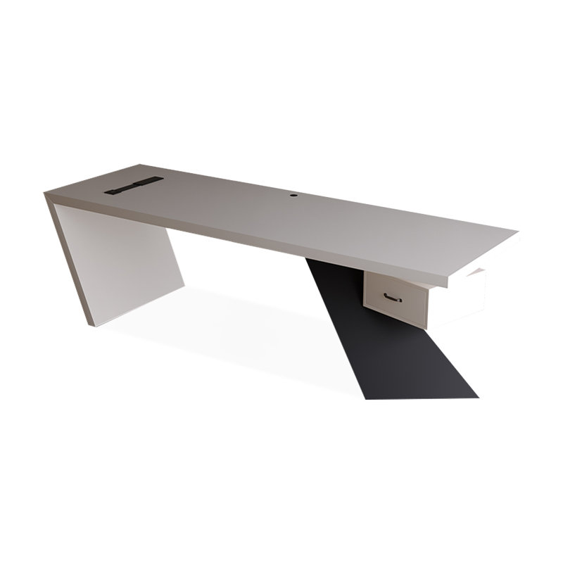 White Rectangular Solid Wood with 1 drawers writing desk, Computer desk, 29.53" H x 86.61" W x 31.5" D, Right Hand Return