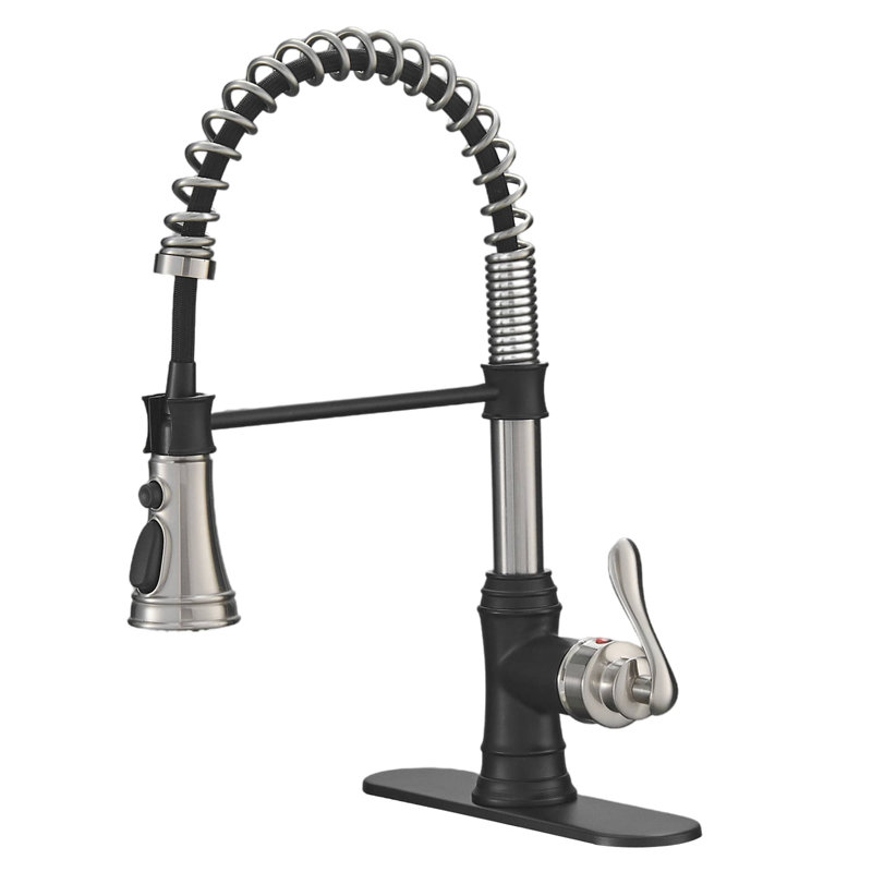 AWZTOO Pull Down Kitchen Faucet, Brushed Nickel/Matte Black