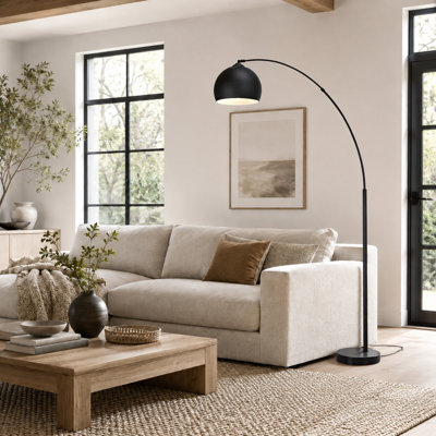 Bonita Arquer 66.93" Arc Floor Lamp, Faux Marble Base and Bell Shade for Living Rooms or Offices