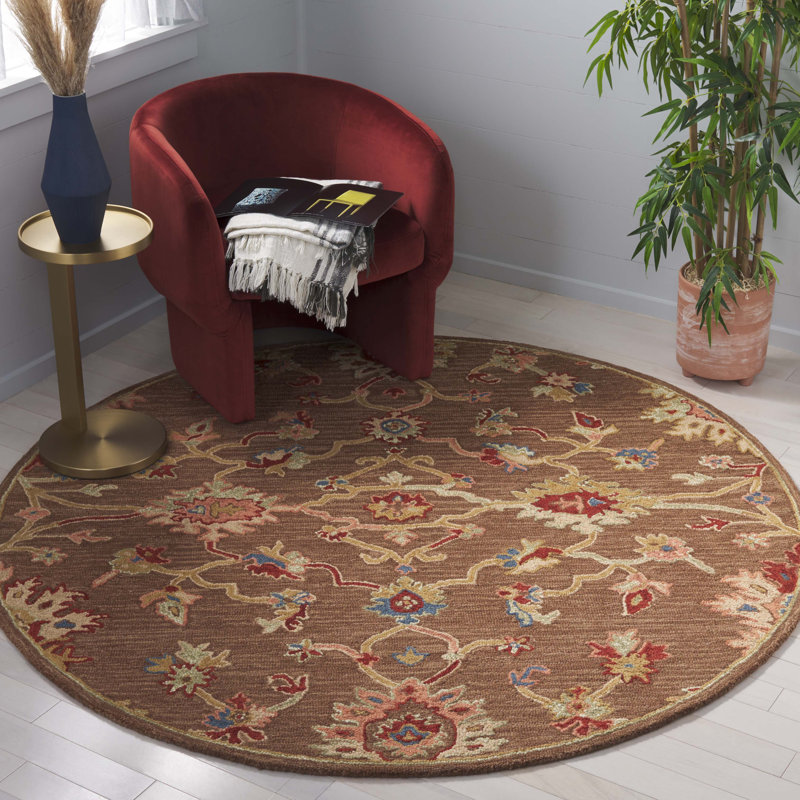 Tapis en coton beige / brun foncé Metro, Rond 6 pi