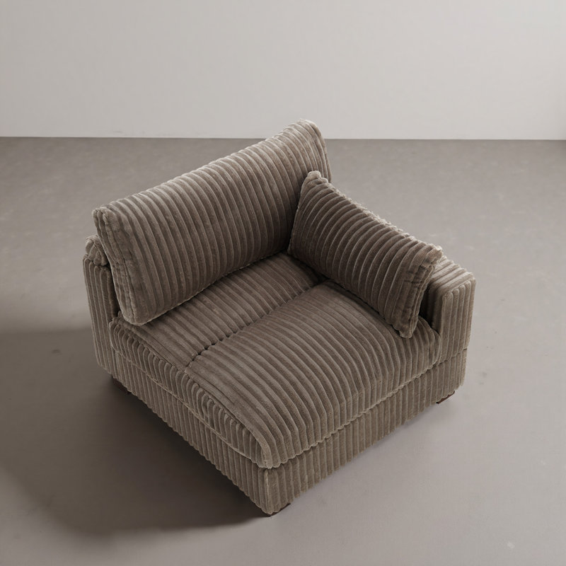 Upholstered Faux Rabbit Fur Flannel Armchair with Pillow Back, One Arm Single Chair Module Part For Sectional Sofa