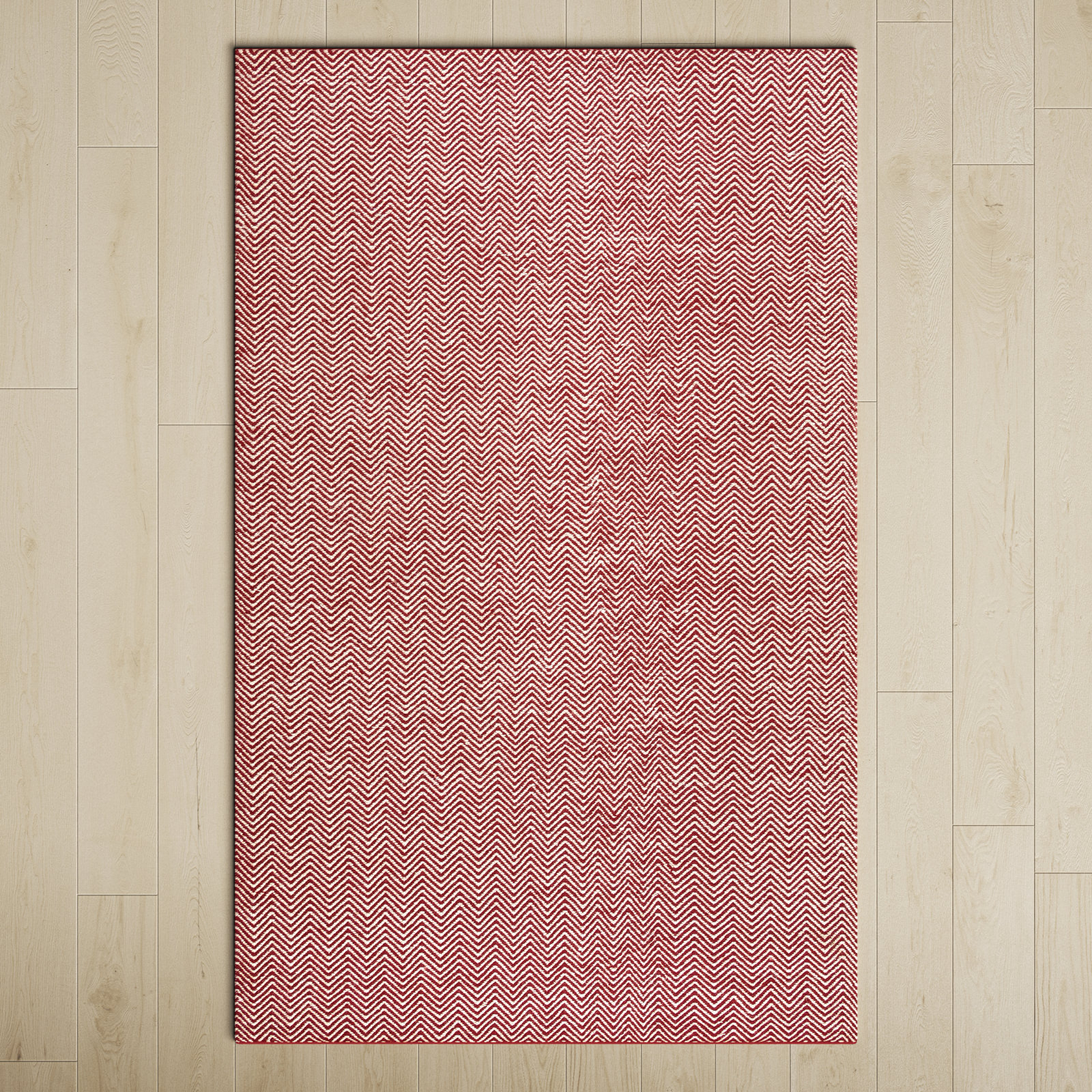Rita Red White Hand-Woven Wool Rug, Rectangle 5' x 8'