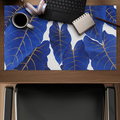 Tropical abstract blue leaves - 14.00"x24.25" Desk mat