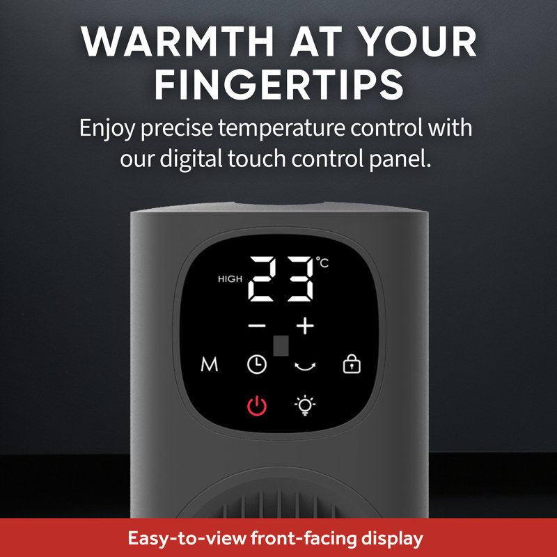 EVO Black Digital Tower Ceramic Heater with Thermostat