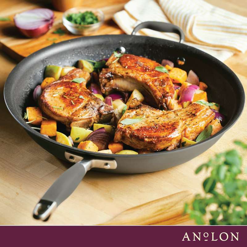 Anolon Advanced Home Hard Anodized Nonstick Frying Pan / Skillet with Helper Handle, 14.5 Inch, Gray