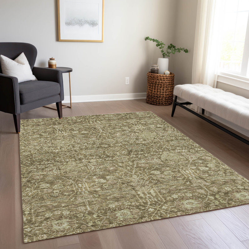 Addison Red and Brown Synthetic Washable Rectangular Rug 46" x 30"