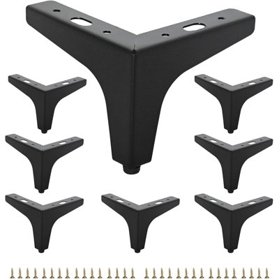 Pieds de meuble en métal noir mat de 4 pouces, ensemble de 8 pieds triangulaires robustes, pieds de remplacement pour meuble télé, canapé, commode, armoire et meuble-lavabo