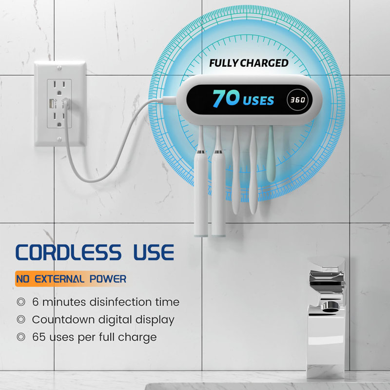 Toothbrush Holder with 5 Slots & Timer Function