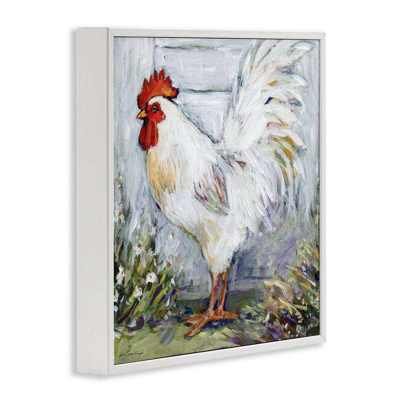 Coq dans un jardin de fleurs, estampe numérique encadrée, design par Susan Winget, H 17 po x l 17 po