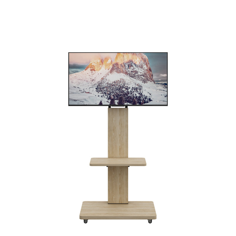 Adjustable Mobile TV Stand with Mount for 32-75 Inch TVs, Rolling Entertainment Cart with Storage Shelves, Tan